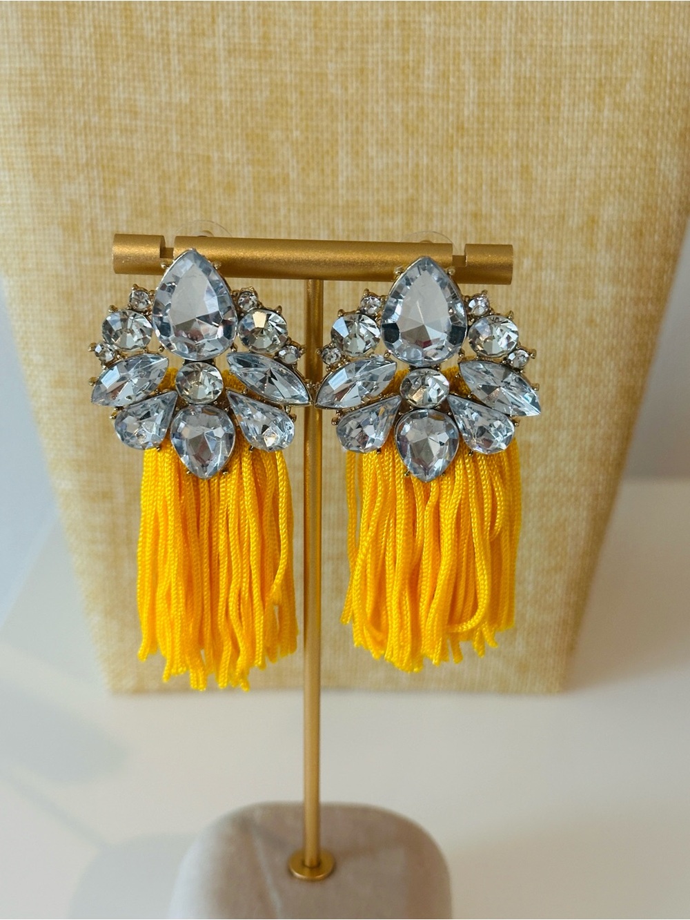 Fashion Jewelry Yellow Tassel Crystal Cluster Earrings